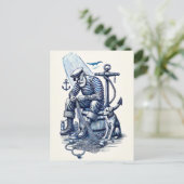 Vintage Darstellung eines Seemanns mit Hund Postkarte (Stehend Vorderseite)