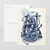 Vintage Darstellung eines Seemanns mit Hund Postkarte (Vorne/Hinten)