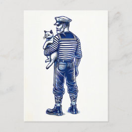 Vintage Darstellung eines Seemanns mit Katze Postkarte