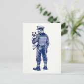 Vintage Darstellung eines Seemanns mit Katze Postkarte (Stehend Vorderseite)