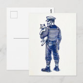 Vintage Darstellung eines Seemanns mit Katze Postkarte (Vorne/Hinten)