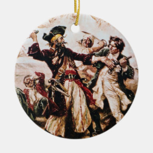 Vintage-Darstellung von Piratenkapitän Blackbeard Keramik Ornament