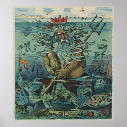 Vintage Darstellung von Poseidon & Sunken Ships Poster (Vorne)