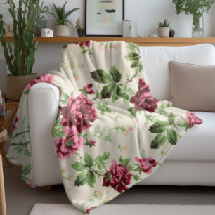 Vintage Darstellung von Rose auf neutraler Basis Fleecedecke