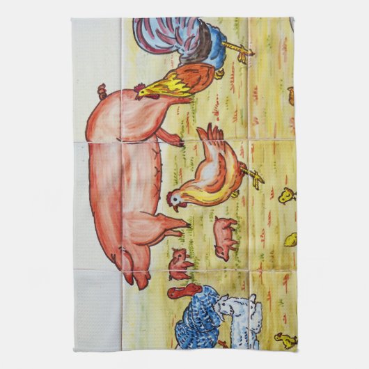 Vintage Darstellung von Schweinehähnchenlamm Geschirrtuch (Vertikal)