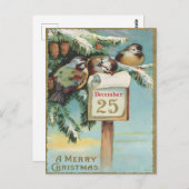 Vintage December 25th Birds & Pine Christmas Postkarte (Vorne/Hinten)