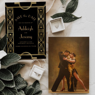Vintage Deco Rahmen Schwarz Gold Foto Hochzeit Save The Date