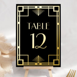 Vintage Deco Schwarz Goldfolie-Tischnummern Folieneinladung
