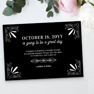 Vintage Deco Schwarz-Weiß-Typografie-Hochzeit Save The Date