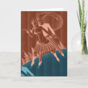 Vintage Deco Xmas Eisläufer beim Atom-GAU Feiertagskarte