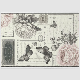 Vintage Decoupage Butterfly Elfenbeinrosa Künstler Seidenpapier