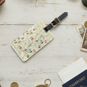 Vintage-Decoupage-Ephemera-Reise-Stempel-Karte Gepäckanhänger