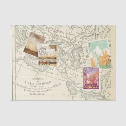 Vintage Decoupage Ephemera Travel Briefmarke Seidenpapier (Vorderseite)