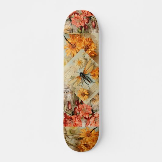 Vintage Decoupage Inspire Floral Dragonfly Skateboard (Vorne)
