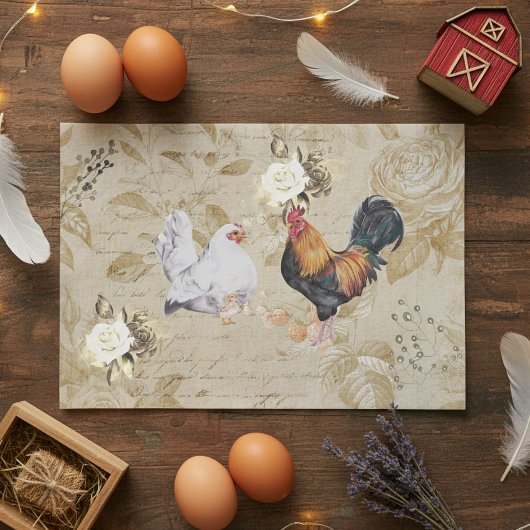 Vintage Decoupage Rooster Hühnchen Henne Floral Seidenpapier