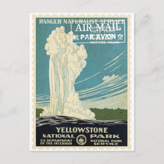 Vintage Decoupage Yellowstone Park Briefmarke Postkarte (Vorderseite)