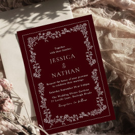 Vintage Deep Burgundy & White Elegant Wedding Einladung