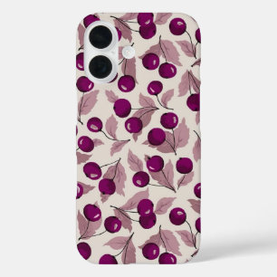 Vintage Deep Violet Cherry Botanisches Muster  iPhone 16 Hülle