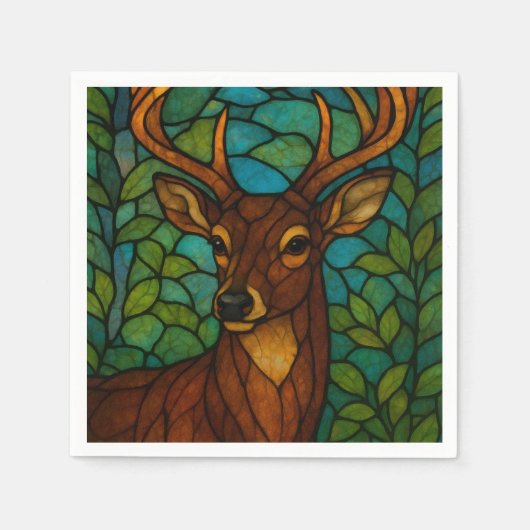 Vintage Deer Tiffany Style Stained Glass Art Serviette (Vorderseite)