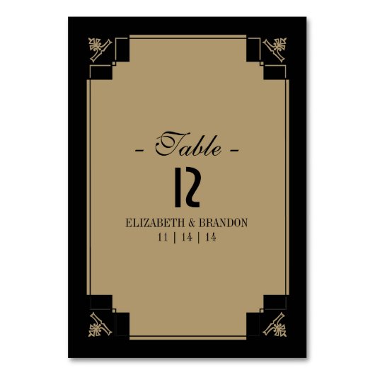 Vintage Deko Schwarz/Gold-Tischkarte Tischnummer (Vorderseite)