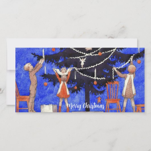 Vintage Dekoration des Weihnachtsbaumes Feiertagskarte (Vorderseite)