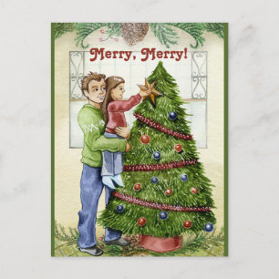 Vintage Dekoration des Weihnachtsbaumes mit Vater Postkarte