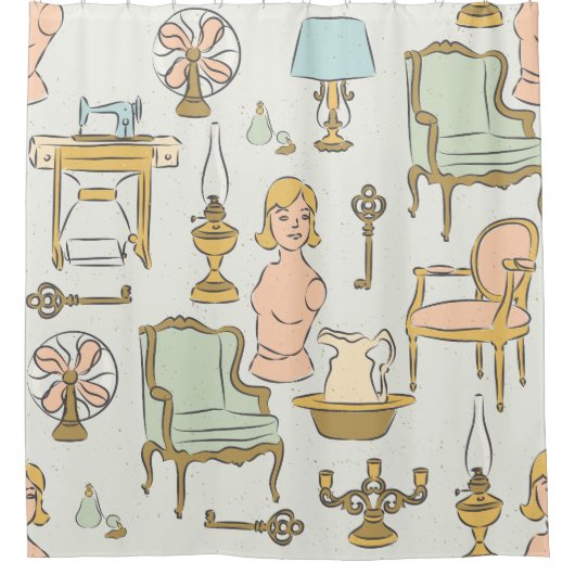 Vintage Dekoration mit antiken Möbeln Duschvorhang (Vorderseite)