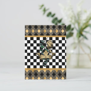 Vintage-Dekorationskrone & Rose Postkarte