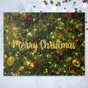 Vintage dekorierter Weihnachtsbaum Optionaler Text Puzzle