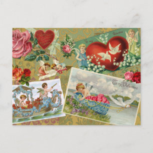 Vintage-Dekupage zum Valentinstag, Engel, Blumen Feiertagspostkarte