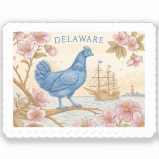 Vintage Delaware Blue Hen Pfirsichblüten-Stempel Aufkleber