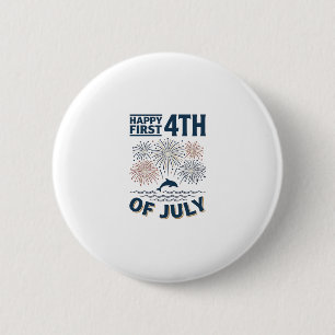 Vintage-Delfin 4. Juli Feuerwerk-Shirt-Design Button