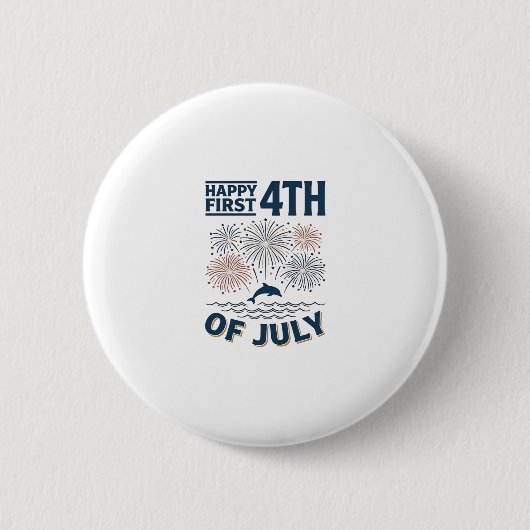 Vintage-Delfin 4. Juli Feuerwerk-Shirt-Design Button (Vorderseite)