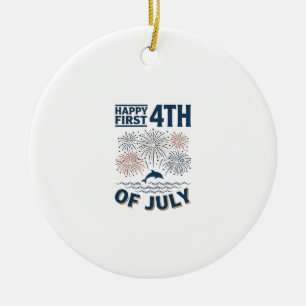 Vintage-Delfin 4. Juli Feuerwerk-Shirt-Design Keramik Ornament