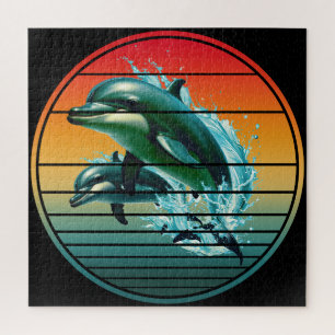 Vintage-Delfin-Ozean-Meereskreatur-Delfine Puzzle