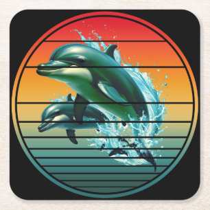 Vintage-Delfin-Ozean-Meereskreatur-Delfine Rechteckiger Pappuntersetzer