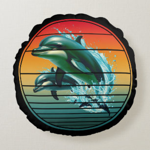 Vintage-Delfin-Ozean-Meereskreatur-Delfine Rundes Kissen