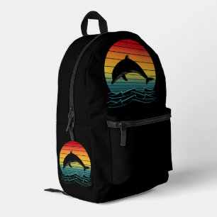 Vintage-Delfin-Sonnenuntergang-Ozean Bedruckter Rucksack