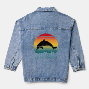 Vintage-Delfin-Sonnenuntergang-Ozean Jeansjacke