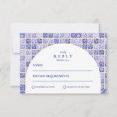 Vintage Delft Patchwork Wedding RSVP Karte (Vorderseite)