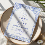 Vintage Delft Porcelain Style Wedding Save The Date<br><div class="desc">An elegant blue and white chinoiserie design inspired by classic Delft porcelain patterns. The intricate floral border surrounds a clean central panel, creating a refined and timeless look for sophisticated wedding celebrations. Delicate European toile-style artwork combined with crisp navy typography gives the design a heritage aesthetic reminiscent of fine porcelain...</div>