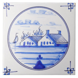 Vintage Delfts Blauw Niederländisches Segelboot mi Fliese
