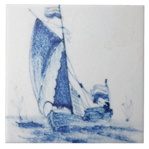 Vintage Delfts Blauw Niederländisches Segelboot mi Fliese