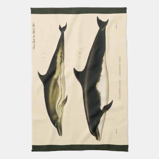 Vintage Delphine, Meerestiere und Säugetiere Geschirrtuch (Vertikal)