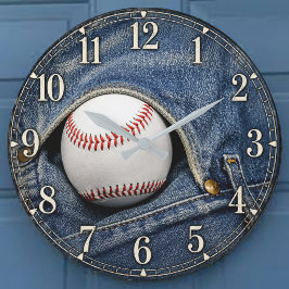 Vintage Denim Baseball Fans and Players Große Wanduhr