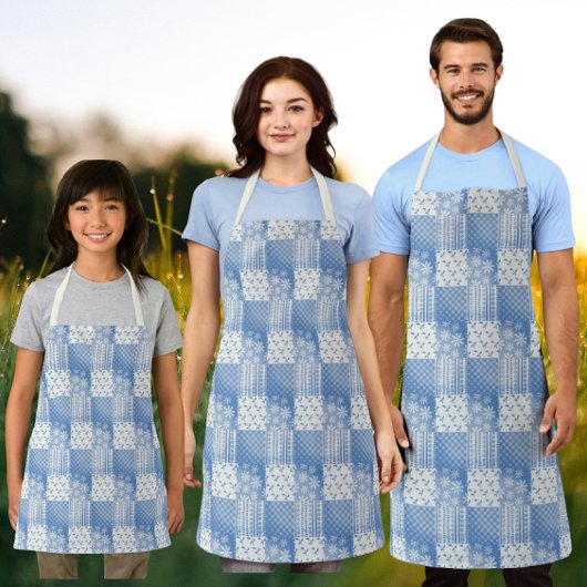 Vintage Denim Blau Cremeweiß Patchwork  Schürze