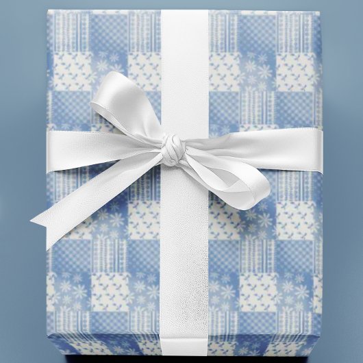 Vintage-Denim Blau Cremig Weiße Patchwork Geschenkpapier