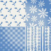 Vintage Denim Blue Creamy White Patchwork Geschenkpapier