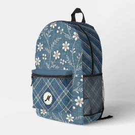 Vintage-Denim-Druck Blumenmuster Karo Bedruckter Rucksack
