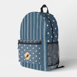 Vintage-Denim-Druck Karierter Blumen-Patchwork Bedruckter Rucksack